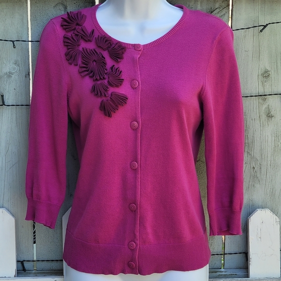 Anthropology Tabitha BarbieCore Fuscia Button Down Embellished Cardigan - Picture 8 of 8